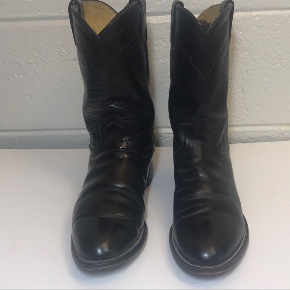 Justin Men’s Black Leather Cowboy Boots sz 8